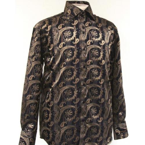 Daniel Ellissa Black / Tan Fancy Polyester Shirt With Button Cuff FSS1405